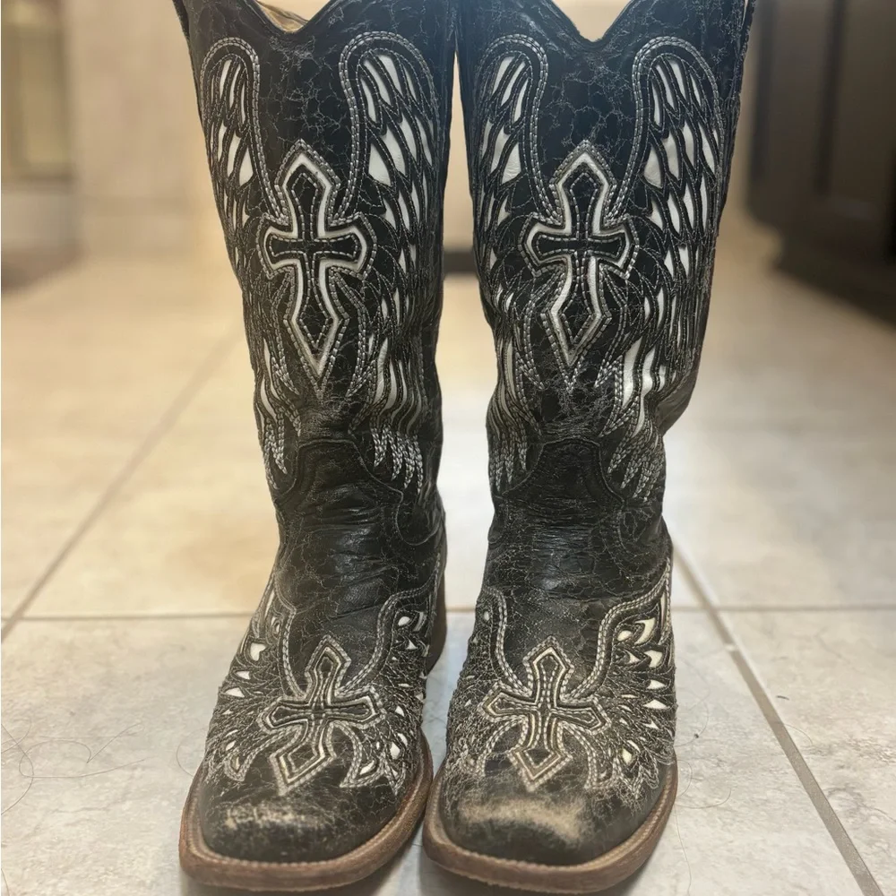 Corral women 9 1/2 Black and White Western Cowboy Boots - Picture 2 of 7
